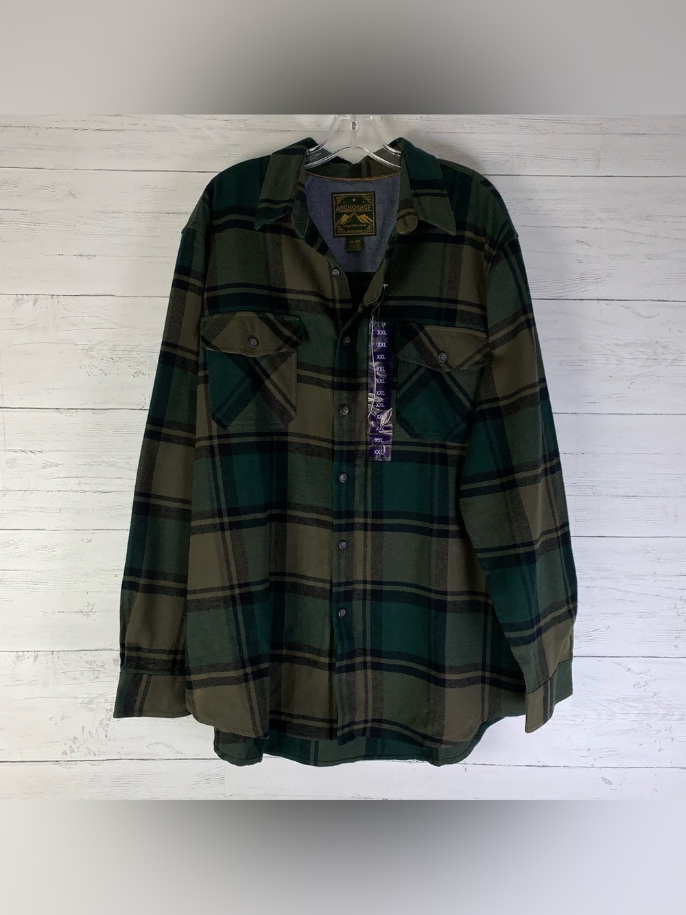 Anchorage Expedition Brand Flannel Shirt Mens XXL Green Plaid Button Up Pockets
